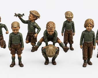 Vintage kinderminiaturen van hars: 3D-geprinte figuren voor diorama's (schaal 1/48-1/24)