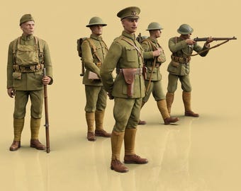 Amerikaanse soldaten 1/48 1/35 1/32 1/30 1/24 schaal harsminiaturen | Military Diorama WW1-modelset, ongeverfd grijs