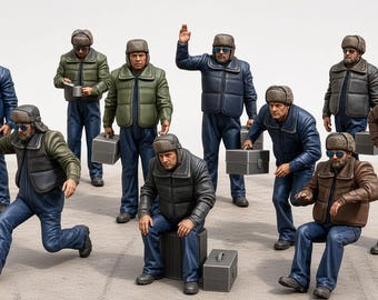Ongeverfde figuren van winterwerkers, 3D-geprinte harsminiaturen, personages voor koud weer, industrieel diorama, schaalmodel