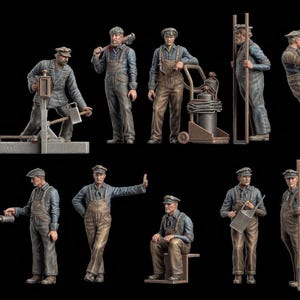 Railway Crew 1/56 1/48 1/43 1/35 1/32 1/30 1/24  1/22 Scale Grey Resin 3D Printed Train Diorama Miniatures