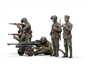 Italiaanse soldaten 1/48 1/35 1/32 1/30 1/24 WO II Solothurn antitankgeschut 1:35 – 3D-geprinte harsminiaturen – Dioramafiguren Italiaanse leger WO II