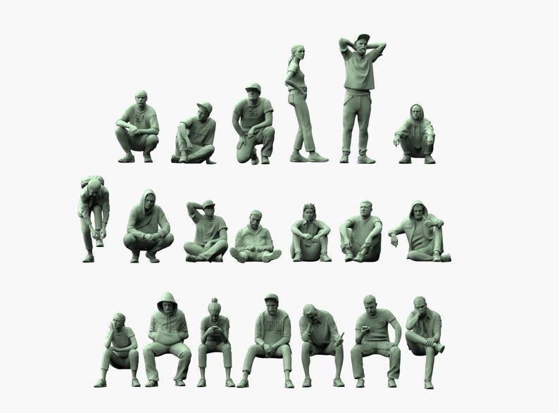 1:35 Scale Modern City People Miniatures – Grey Resin Diorama Figures ...