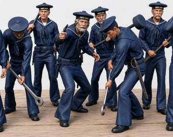 Ongeverfde mariniers van de Unie uit de Amerikaanse Burgeroorlog, matrozen van de Unie uit de Amerikaanse Burgeroorlog, 3D-geprinte harsminiaturen, marinefiguren, wargaming