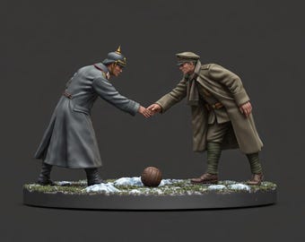 Standbeeld kerstbestand WO1 – Duitse Britse soldaten Dioramahars voetbalscène