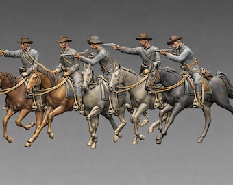 Confederate Cavalry: 1:72 – ACW Southern Army Mounted Soldiers – Amerikaanse Burgeroorlog Confederate Horsemen – 3D-geprinte figuren van hars