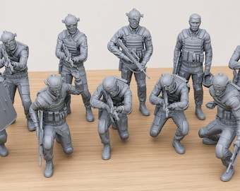 Ongeverfde moderne speciale eenheden figuren, militaire miniaturen, tactische soldaten, moderne legerfiguren, 3D-geprinte miniaturen