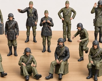 Ongeverfde figuren van Italiaanse tankbemanningen uit de Tweede Wereldoorlog, 3D-geprinte militaire miniaturen van hars, Italiaanse soldaten, figuren voor diorama's uit de Tweede Wereldoorlog.