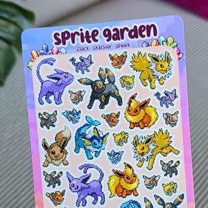 Eevee Jolteon Flareon Umbreon Espeon Vaporeon Evolutions Ruby Sapphire Emerald Sprite Pixel Mini Sticker Sheet 28ct