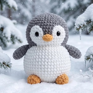 Patrón de pingüino a crochet en PDF, tutorial de amigurumi grueso, descarga digital