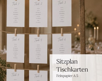 Sitzplan Hochzeit A5 Karten personalisiert - Tischplan Hochzeit, Seating Chart Wedding, Sitzordnung Hochzeitsgäste
