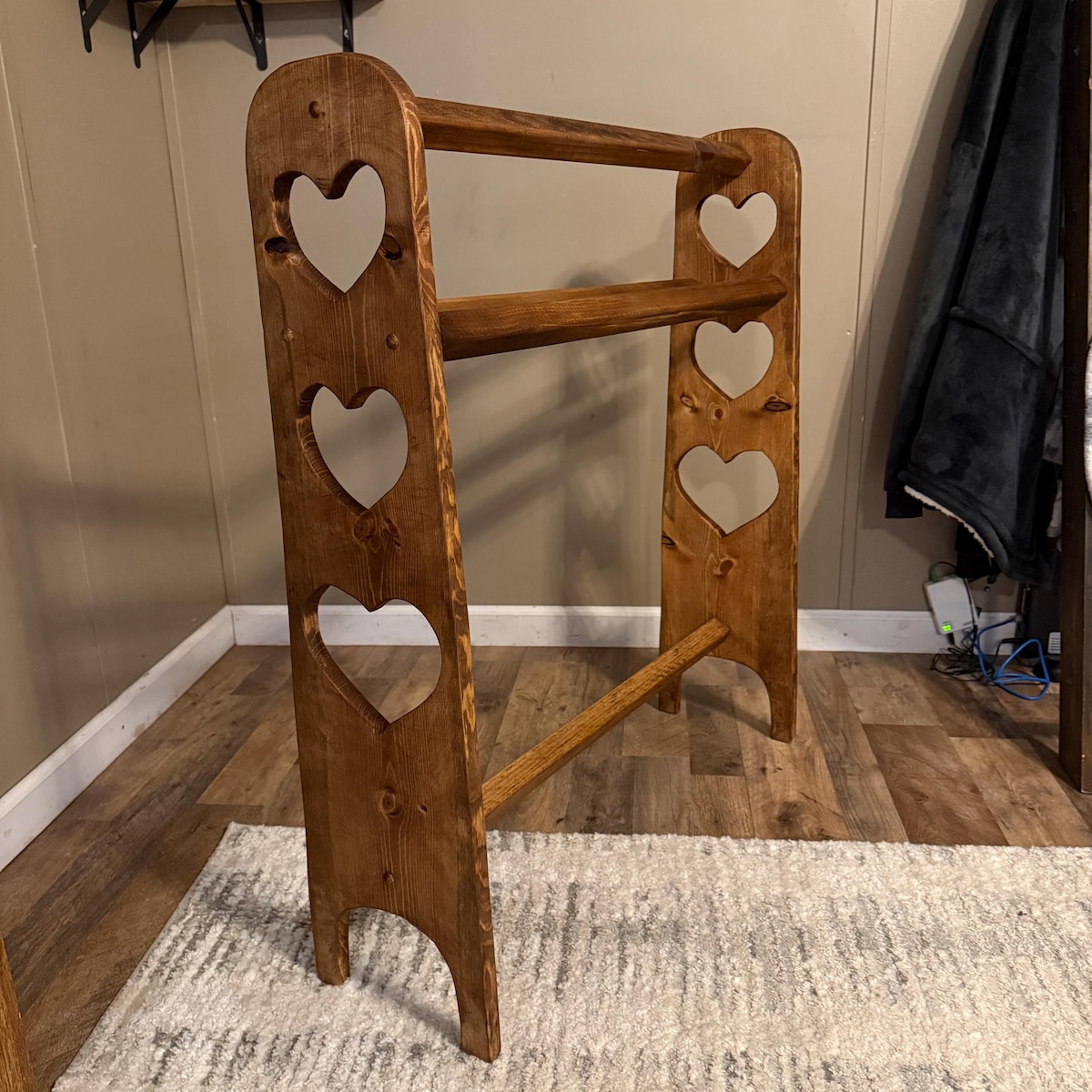 Handmade Wooden Quilt Rack | Rustic Antique-Style Blanket Stand | Farmhouse Home Decor
