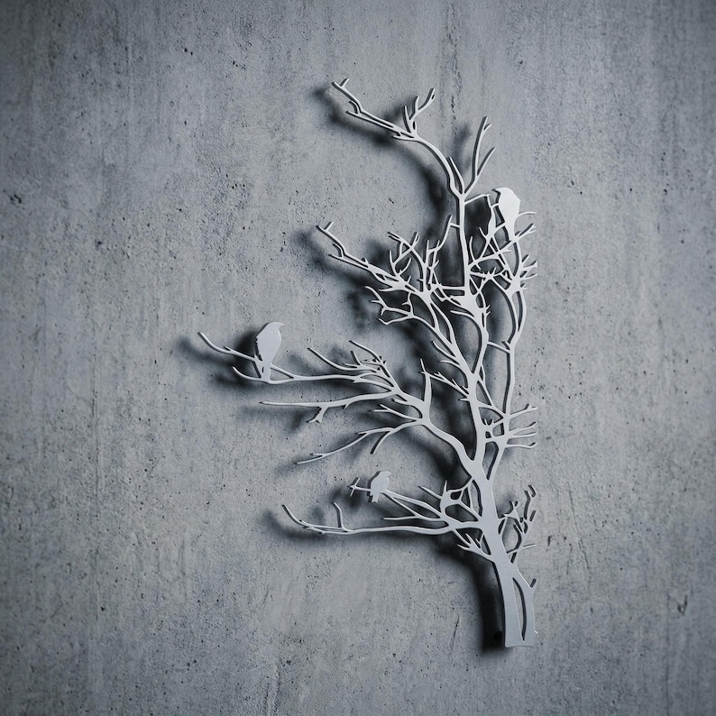 Birds on Tree Metal Wall Art, Rustic Bird Branch Decor, Vertical Nature ...