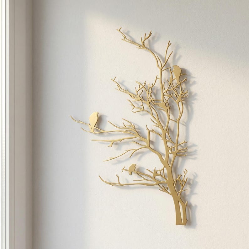 Birds on Tree Metal Wall Art, Rustic Bird Branch Decor, Vertical Nature ...