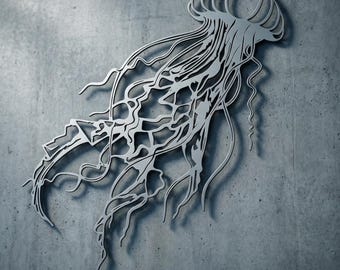 Decoración de pared metálica con forma de medusa, decoración de pared con temática costera y marina, letrero metálico náutico, adorno de pared para casa de playa, regalo para amantes del mar.