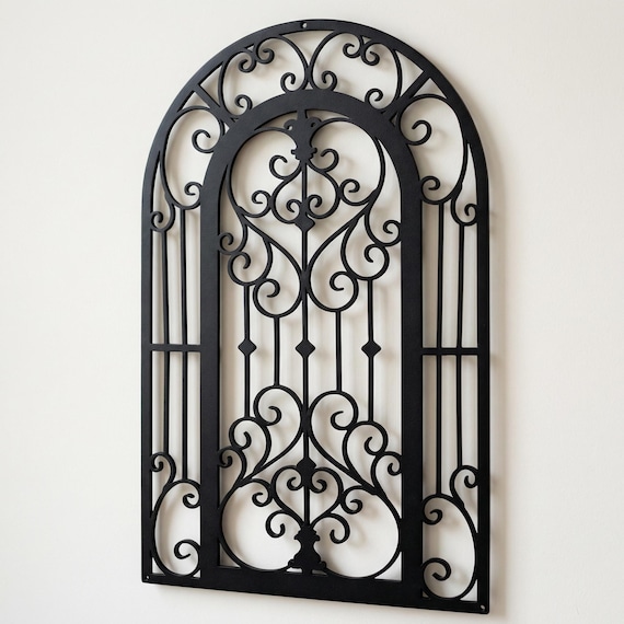 Ornate Window Metal Wall Art, Gothic Arch Wall Decor, Vintage Iron Gate Decor, Elegant Metal Wall Hanging, Rustic Home Decor Gift