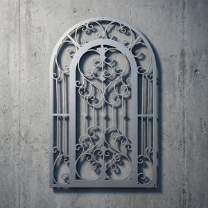 Decoración de pared de metal con ventana ornamentada, decoración de pared con arco gótico, decoración de puerta de hierro vintage, elegante adorno de pared de metal, regalo de decoración rústica para el hogar imagen 6