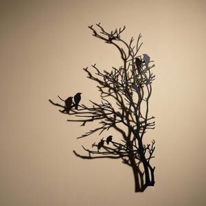 Birds on Tree Metal Wall Art, Rustic Bird Branch Decor, Vertical Nature ...