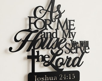 En cuanto a mí y a mi casa, arte mural de metal, decoración cristiana para pared, letrero de metal con versículo bíblico, Josué 24:15 para colgar en la pared, regalo de decoración para el hogar con temática de fe.