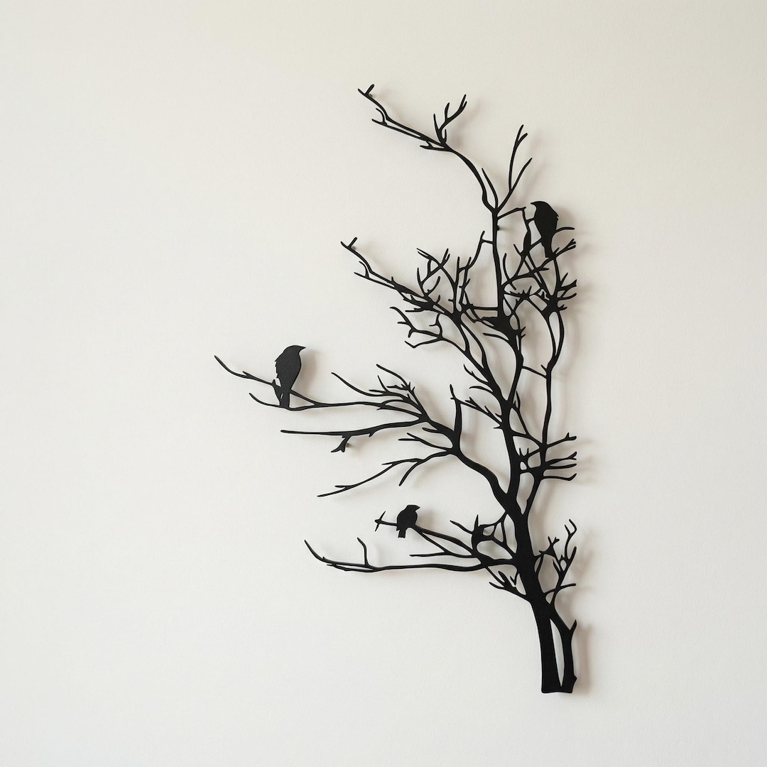 Birds on Tree Metal Wall Art, Rustic Bird Branch Decor, Vertical Nature ...