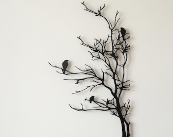 Birds on Tree Metal Wall Art, Rustic Bird Branch Decor, Vertical Nature Wall Hanging, Woodland Home Decor, Gift for Bird Lovers
