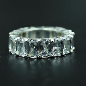 Moissanite Eternity Ring | Emerald Cut Band | 925 Sterling Silver Wedding Band | Handmade Stackable Ring For Women