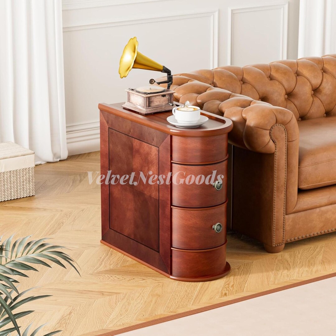 Narrow Side Table, Solid Wood End Table With Drawers, Walnut Sofa Table ...