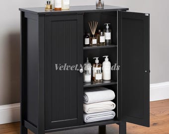 Black Slat Door Storage Cabinet | Modern Hallway Sideboard, Kitchen Organizer