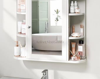 Bathroom Medicine Cabinet Wall Mounted Mirror Cabinet with Storage Shelves White Wood Bathroom Storage Organizer Space Saving