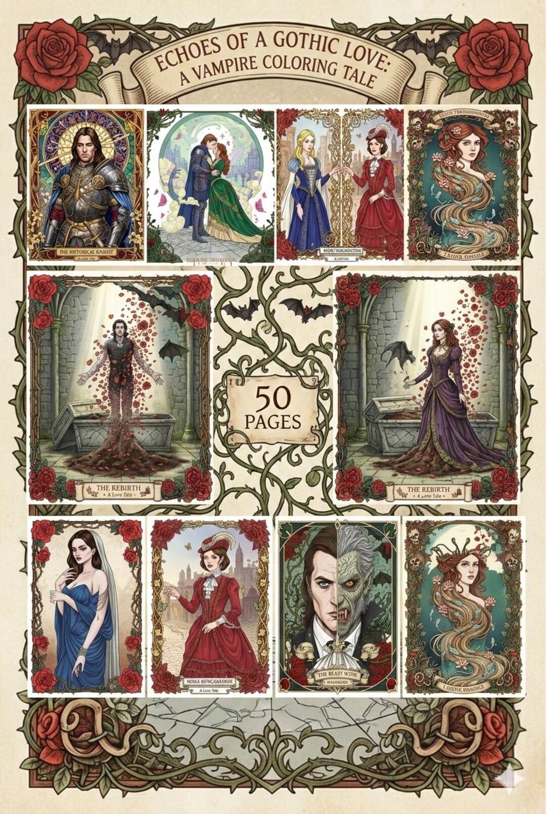 Dracula Love Tale Coloring Book – 50 Pages Gothic Vampire Art (PDF ...