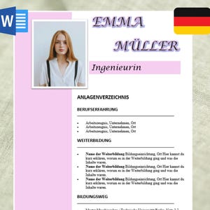Lebenslauf Vorlage Modern & Clean auf Deutsch | Bewerbungsvorlage Deutsch Word Set | Tabellarischer Lebenslauf | Inkl. Checkliste Boni