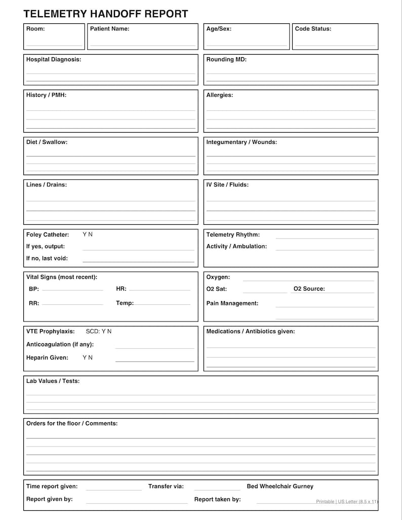 Telemetry Nurse Brain Report Sheet - Etsy