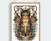Neo-Traditional Tattoo Cat Art Print (Digital Download)