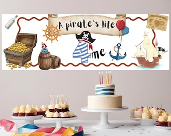 Pirate Birthday Banner, 4th Birthday Party Decor, Treasure Map (Digital Download)