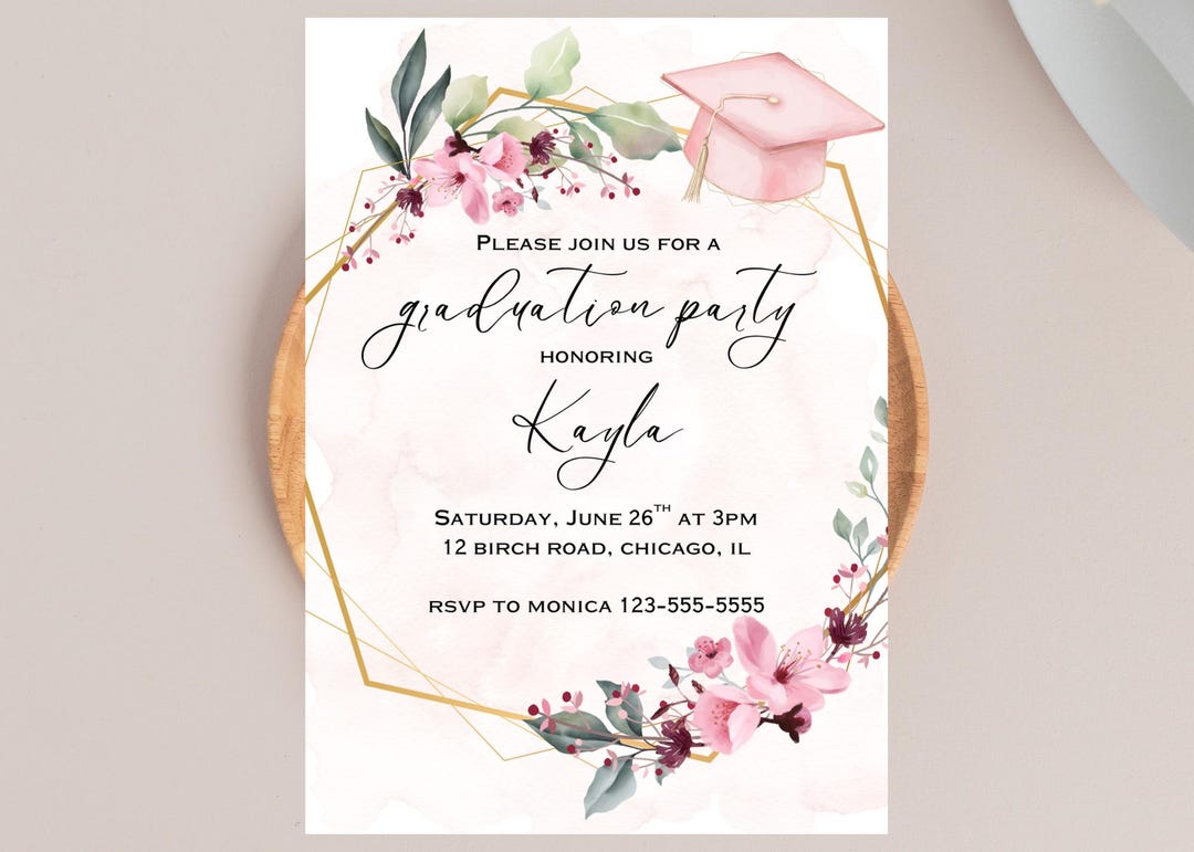 Editable Graduation Party Invitation Template, Floral Grad Announcement ...