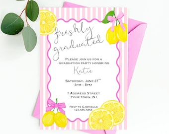 Vers afgestudeerde bewerkbare afstudeeruitnodigingssjabloon, Lemon Grad Celebration Invite (digitale download)