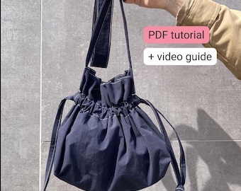 Modello di cucito per borsa con coulisse in PDF: borsa adatta ai principianti, facile, casual e per tutti i giorni