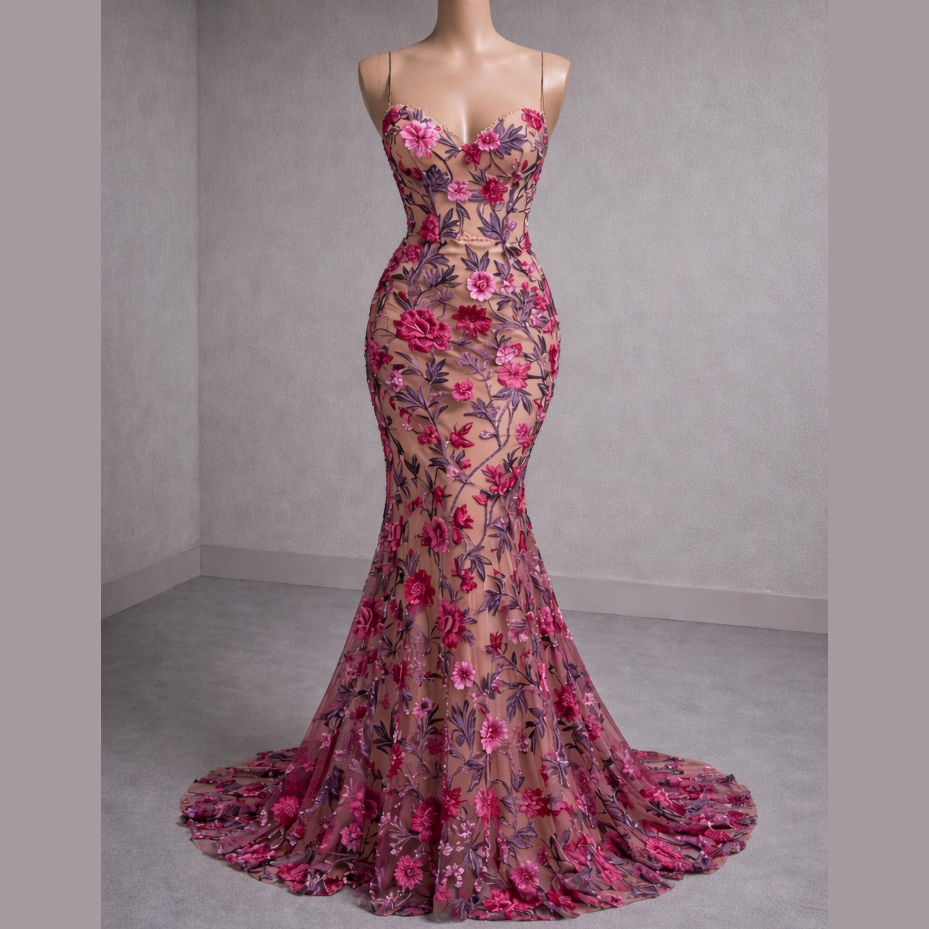 fitted lace wedding dress Stole The Show Ruched Mesh Maxi Dress Floral Red main image 0