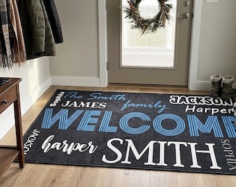 Personalized Family Name Entry Rug, Custom Welcome Mat, Entryway Rug, Indoor Entrance Mat, Low Pile Non Slip Rug, Machine Washable