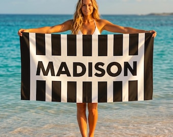 Personalized Striped Beach Towel with Name , Custom Beach Towels, Pool Towels, Vacation Gift, Girls Trip 2026, Team Gift