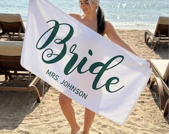 Custom Bride Beach Towels, Personalized Bride/Groom Beach Towels, Custom Vacation Gift, Honeymoon/Bachelorette Trip, Bridal Shower Gift