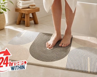 Modern Boho Arch Bath Mat, Minimalist Geometric Bathroom Rug,  Aesthetic Bathroom Decor, Housewarming Gift, Non-Slip Bath Mat