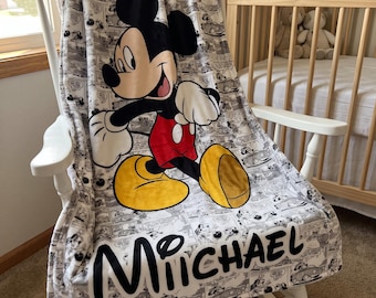 Personalized Mickey Mouse Blanket, Custom Kids Blanket, Mickey Birthday Gift, Cartoon Fleece Blanket, Disney Baby Blanket, Christmas Gift