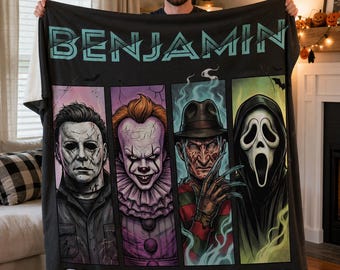 Custom Horror Blanket, Personalized Halloween Throw, Scary Character Blanket, Gothic Spooky Decor, Horror Fan Gift, Birthday Christmas Gift