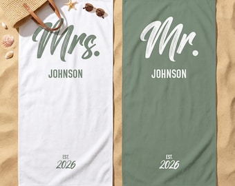Personalized Mr & Mrs Beach Towels, Custom Couple Beach Towels, Honeymoon Gift for Newlyweds, Bridal Shower and Wedding Gift