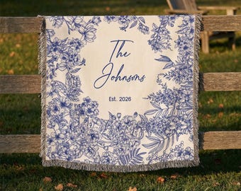 Personalized Woven Throw Blanket, Custom Anniversary Gift For Couples, Engagement Or Bridal Shower, Custom Throw With Last Name and Est Year