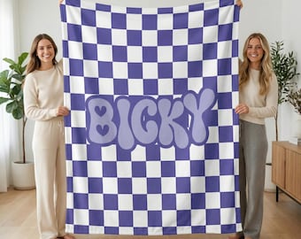 Personalized Checkered Name Blanket, Custom Funky Throw Blanket, Personalized Minky Throw, Baby Name Blanket, Nursey Gift, Newborn Blanket