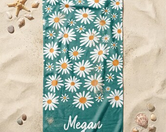 Custom Name Beach Towel for Girls, Daisy Floral Towel, Personalized Kids Towel, Towel with Name, Personalized Boho Beach Towel, Tween Gift