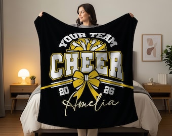 Personalized Cheerleading Team Blanket, Custom Name Cheer Throw, Senior Cheer Gift, Cheer Coach & Cheer Mom Present