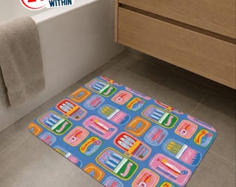 Sardine Fish Bath Mat, Coastal Bathroom Decor, Mediterranean Fish Rug, Nautical Bathroom Decor, Ocean Lover Gift, Maximalist Home