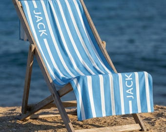Custom Striped Beach Towel, Personalized Striped Beach Towel with Name, Summer Vacation Gift, Custom Beach Towel for Party/Trip